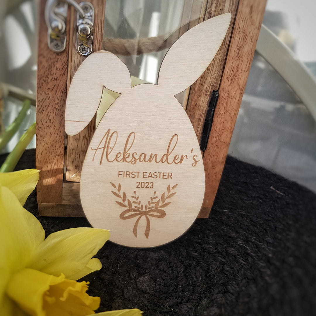 Wooden Baby Announcement First Easter | Milestone Card / Discs Photo Prop Plaque | | Social Media Flat Lay Prop | keepsake