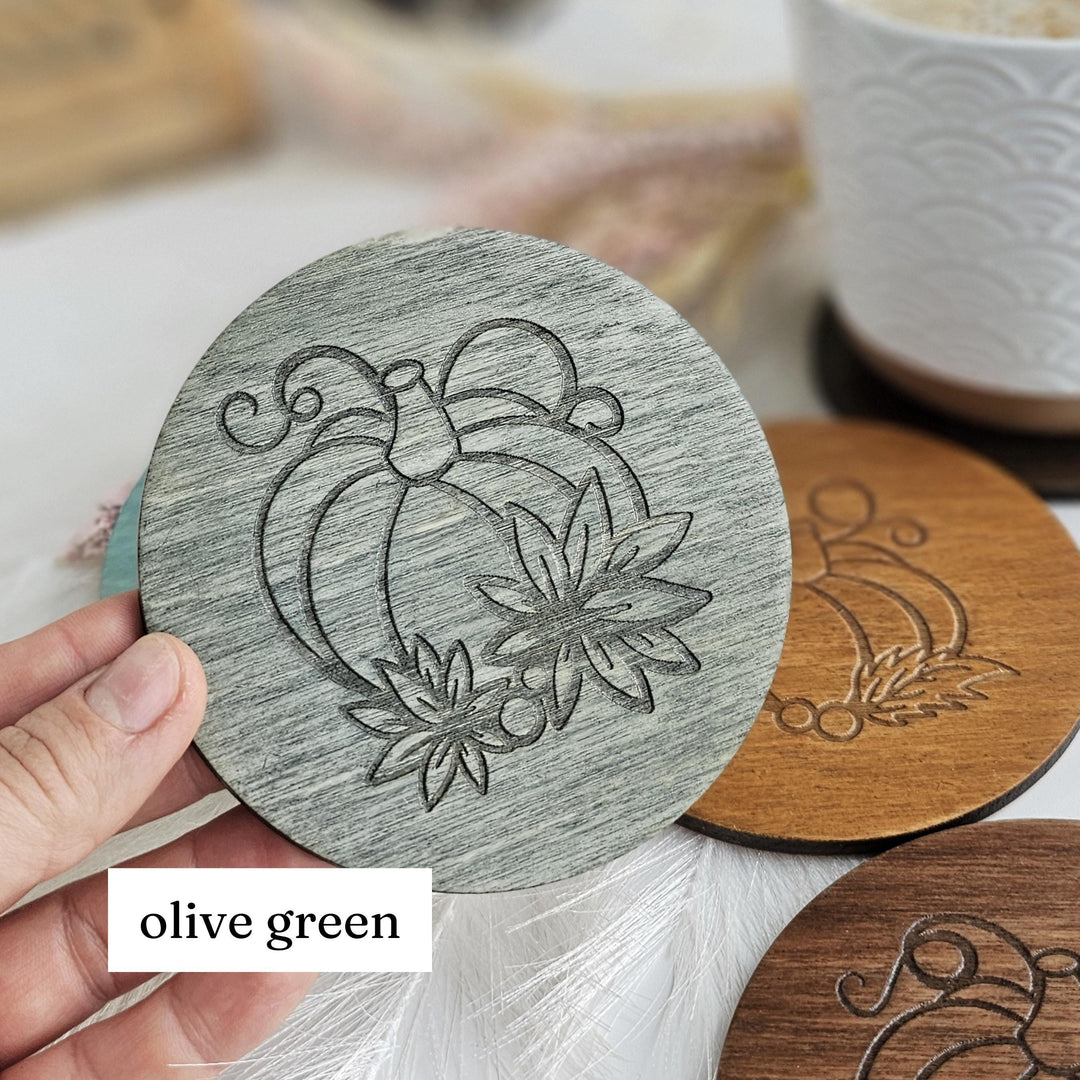 Autumn Pumpkin Wooden Coasters - Cosy Fall Drink Coaster, Decorative Halloween Table Decor, Handmade Gift Idea - Set of 4 coasters