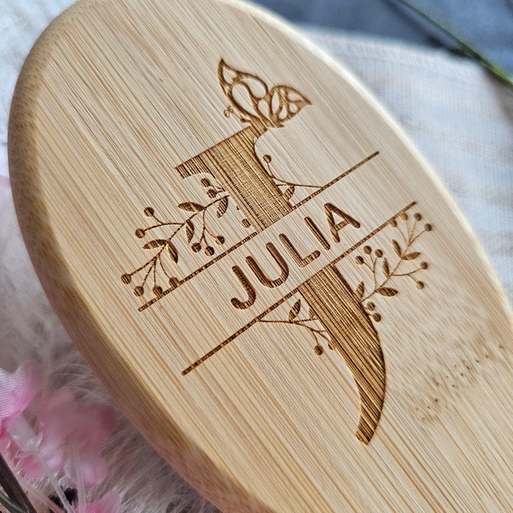 Personalised Wooden Hairbrush - Butterfly Monogram Gift for Dancer Mom or Daughter