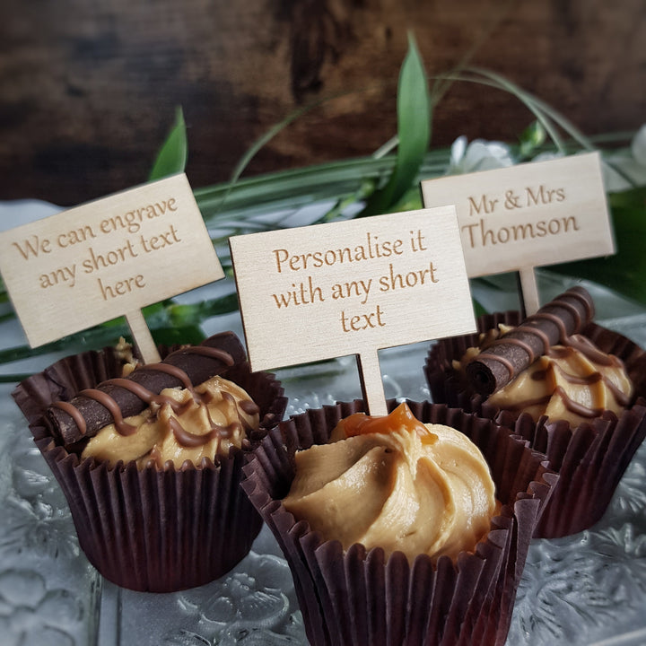 Personalised Cupcake Toppers: Rustic Wooden Party Decoration - Rectangle
