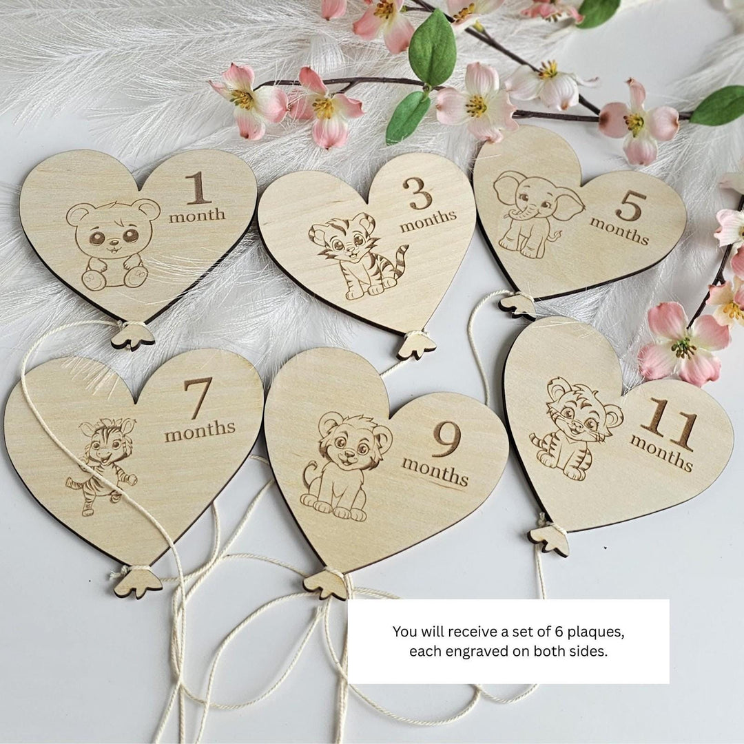 Wooden Baby Milestone Cards 1–12 Months | Baby Photo Props Keepsake