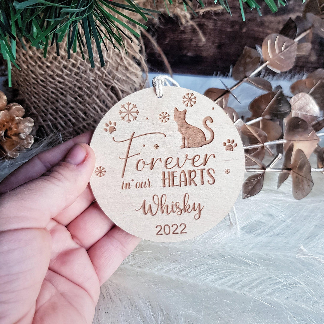 Personalised Cat Bauble - Rustic Wooden Christmas Decoration  Pet Memorial Ornament