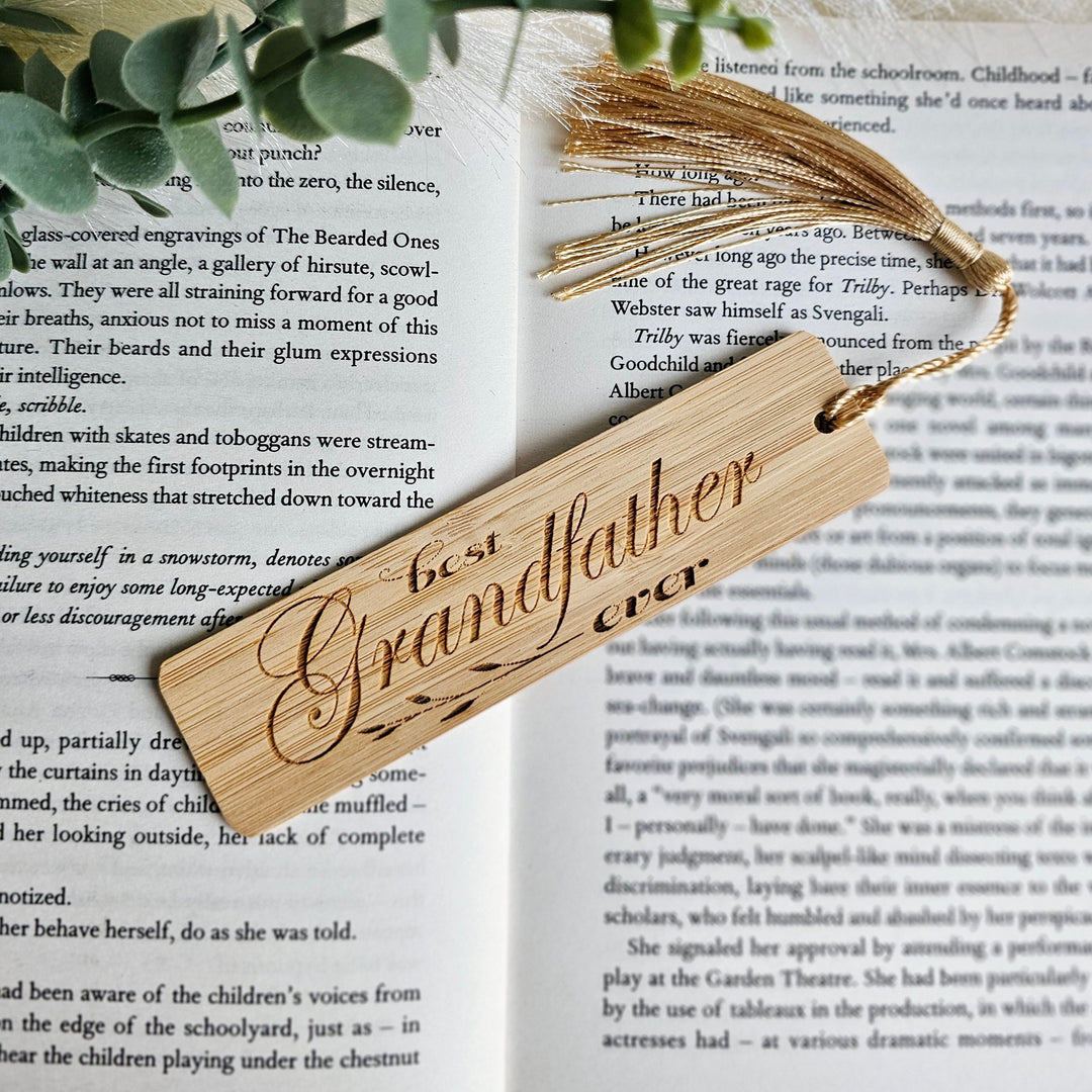 Bamboo wood bookmark with a silky tassel, with personalised option, size 3cmx12cm/25cm, Dzien Dziadka, Grandfather gift, Fathers Day