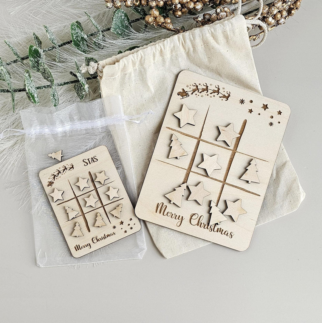 Christmas Noughts and Crosses - Personalized Wooden Tic Tac Toe Game for Kids