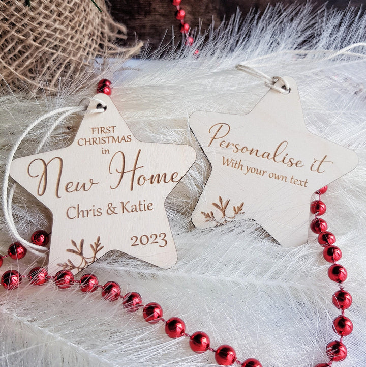 Personalised Wooden Christmas Bauble - Custom First Home Ornament - Unique Housewarming Gift