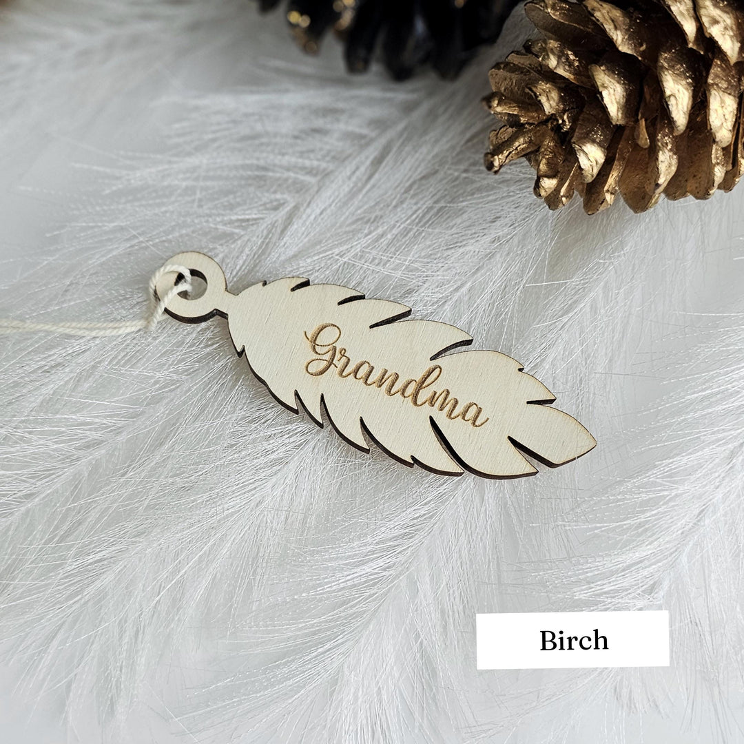 Personalised Feather Ornament – Custom Memorial Wooden Christmas Decoration Gift