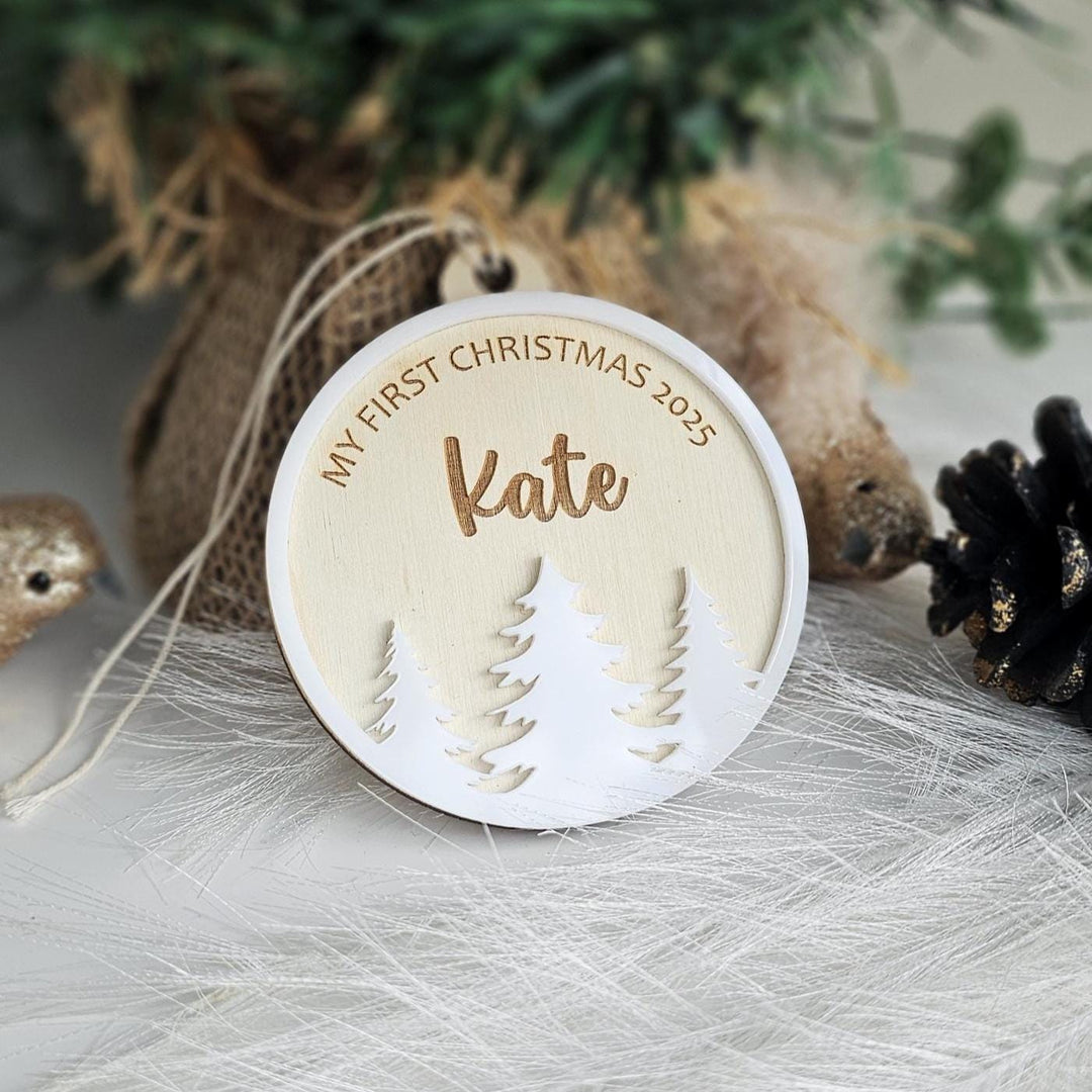 Personalised Baby’s First Christmas Ornament - Wooden Name Keepsake Bauble