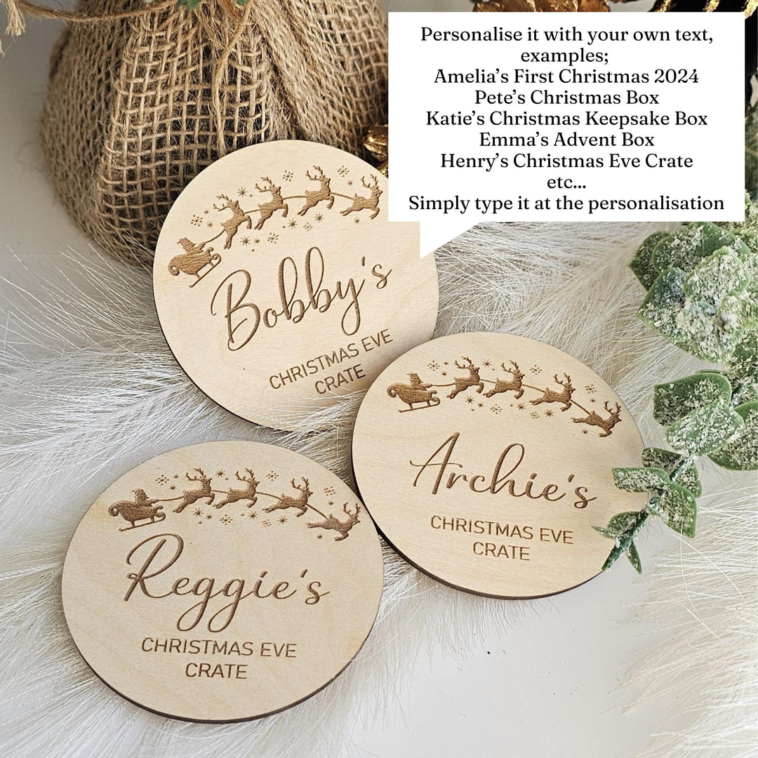 Personalised Christmas Eve Box Label - Babys First Christmas Milestone Disc Photo Prop