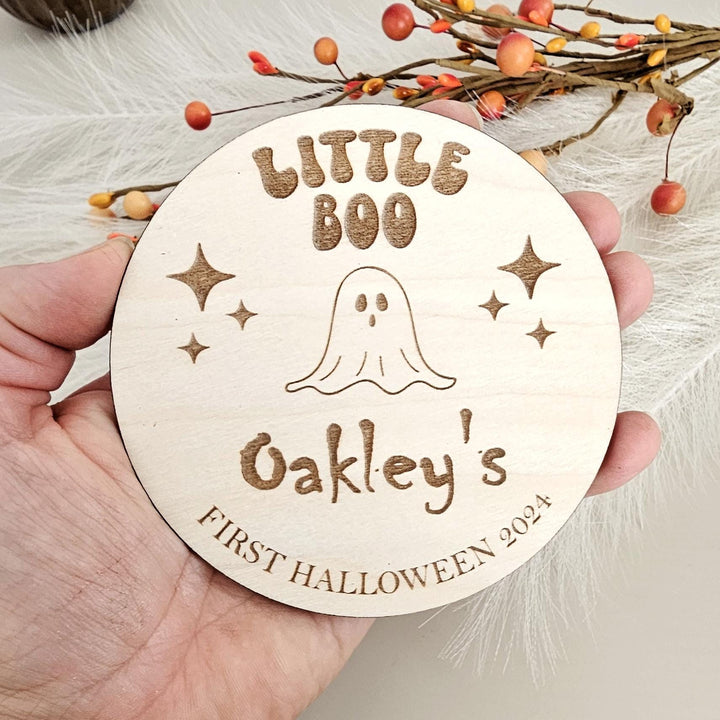 Personalised Wooden Halloween Disc - Cute Photo Prop for Babys First Halloween