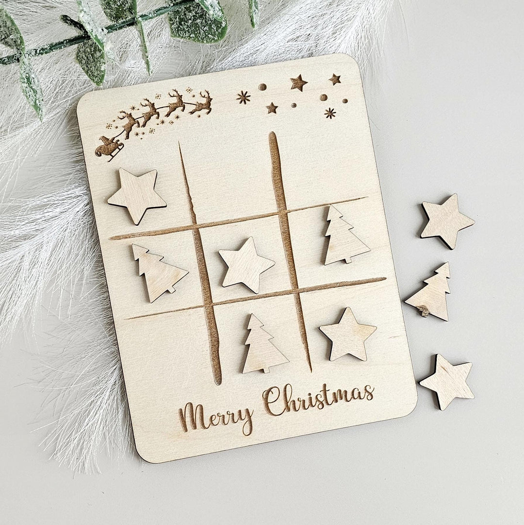 Christmas Noughts and Crosses - Personalized Wooden Tic Tac Toe Game for Kids