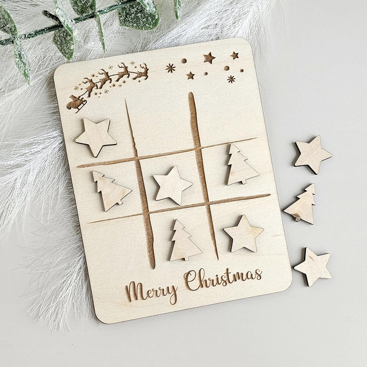 Christmas Noughts and Crosses - Personalized Wooden Tic Tac Toe Game for Kids