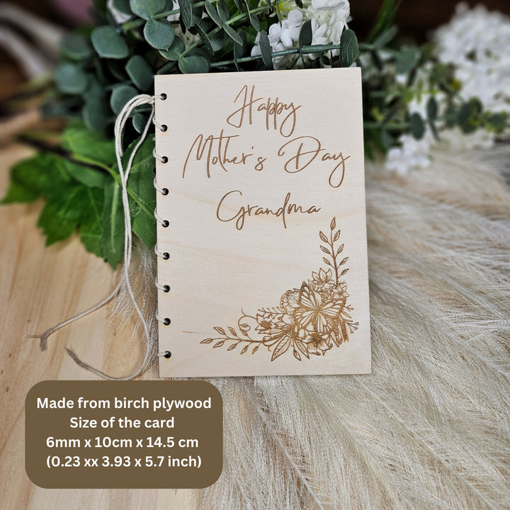 Personalised Wooden Card Happy Mother's Day Boho Flowers, Eco Friendly Birthday Gift, Mum, Mom, Grandmother, Nan, Nanny, Granny