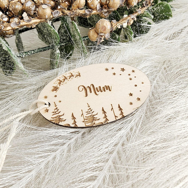 Personalized Wooden Christmas Gift Tags - Custom Santa Sleigh Labels for Luxury Wrapping