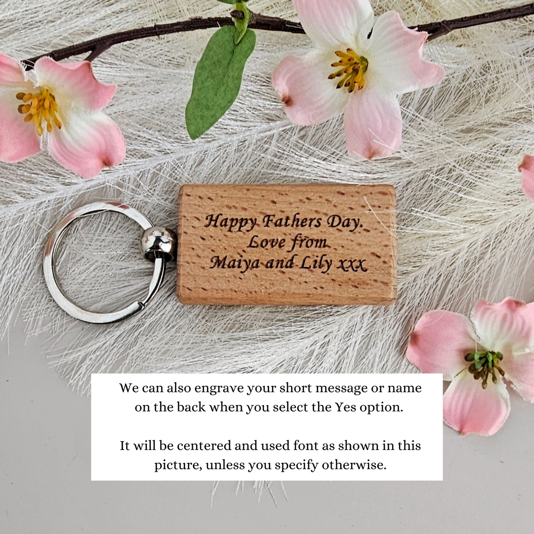 a cork keychain with a message on it