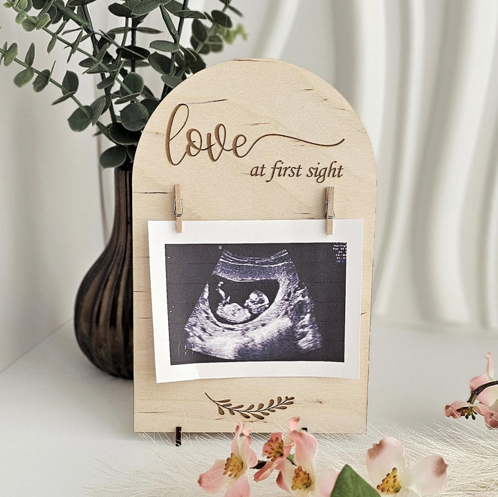 Personalised Pregnancy Sign – Engraved Baby Frame | Wooden Due Date Plaque