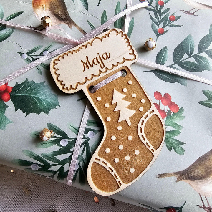 Personalised Wooden Christmas Stocking Tag - Custom Xmas Gift Tag