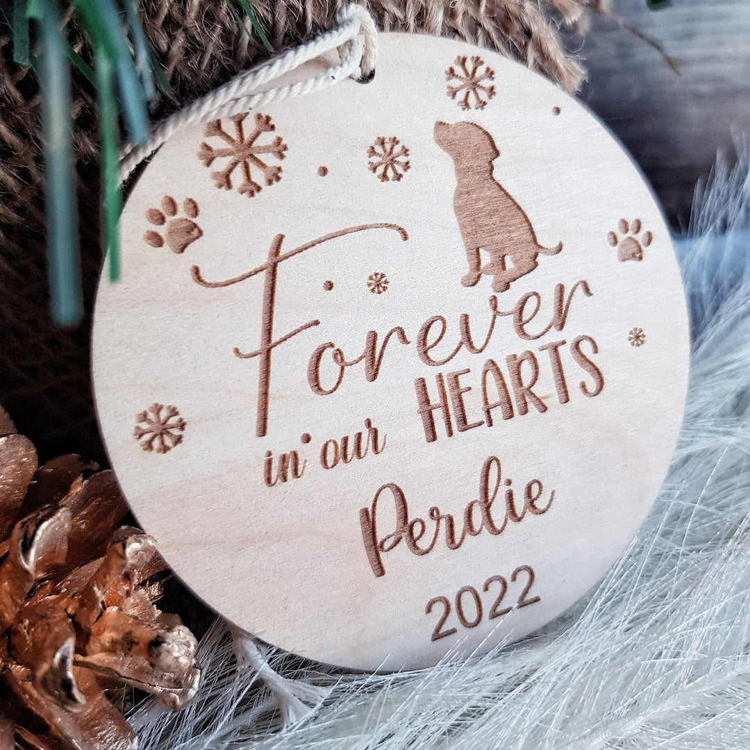 Personalised Rustic Wooden Dog Bauble - Farmhouse Christmas Pet Memorial Decoration