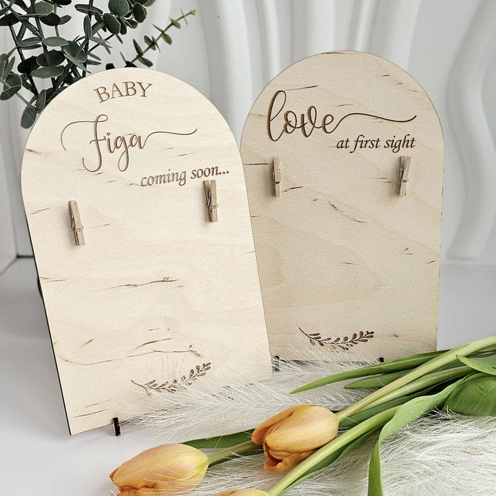 Pregnancy Announcement Sign – Personalised Engraved Wooden Plaque | Baby Shower Gift