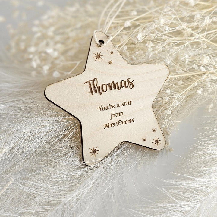 Personalized Wooden Star Token  Custom Teacher Gift End of Term Keepsake  Name Decoration