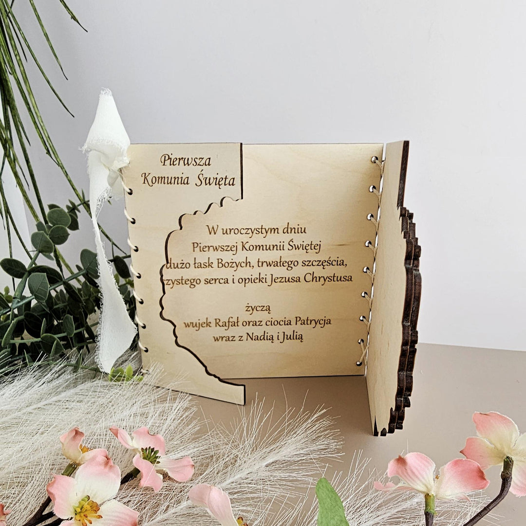 First Holy Communion Wooden Card – Personalised Engraved Keepsake for Girl