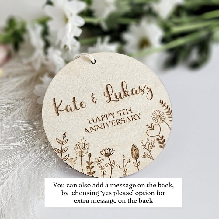 Personalised Wooden Anniversary Ornament - Floral Meadow Hanging Decoration
