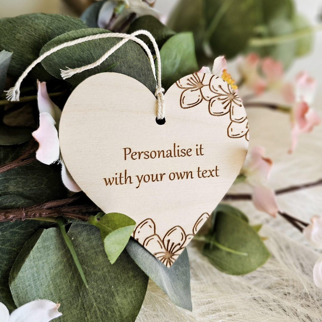 Personalised Wooden Gift Tag - Spring Flowers Car Mirror Charm Wedding Keepsake