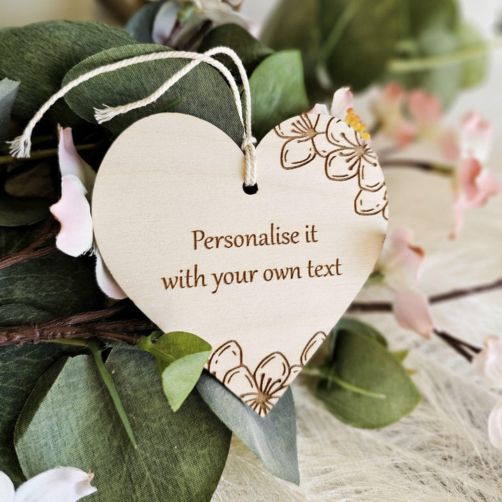 Personalised Wooden Gift Tag - Spring Flowers Car Mirror Charm Wedding Keepsake