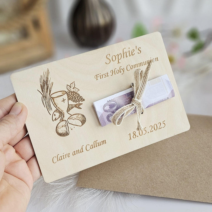 Personalised First Communion Wooden Money Card Keepsake Gift - Chalice