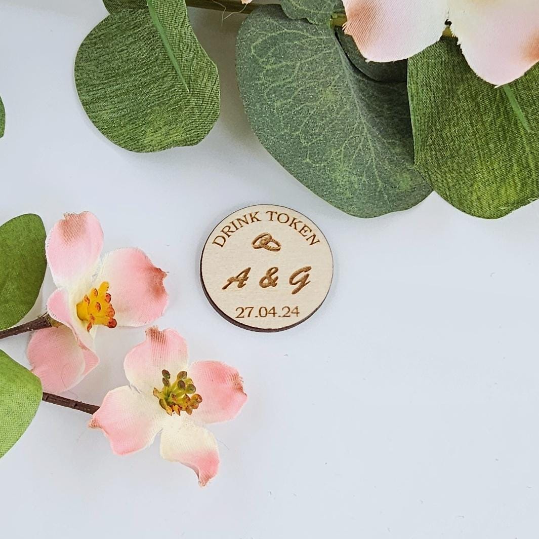 Wooden Drink Tokens – Personalised Engraved Bar Vouchers for Weddings & Parties