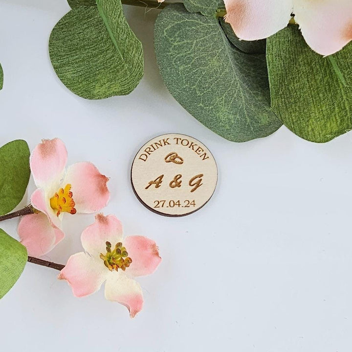 Wooden Drink Tokens – Personalised Engraved Bar Vouchers for Weddings & Parties