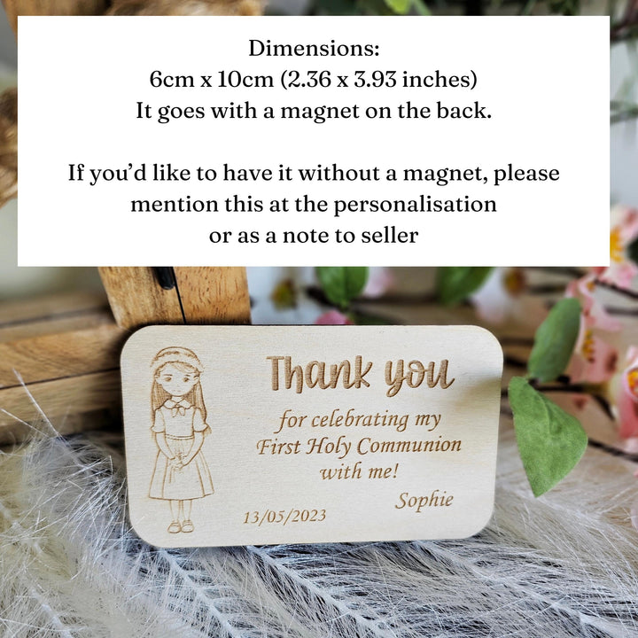 Personalised First Holy Communion Thank you magnet, Baptism Christening Naming Ceremony Confirmation Favours, Wooden Gift Keepsake, Girl