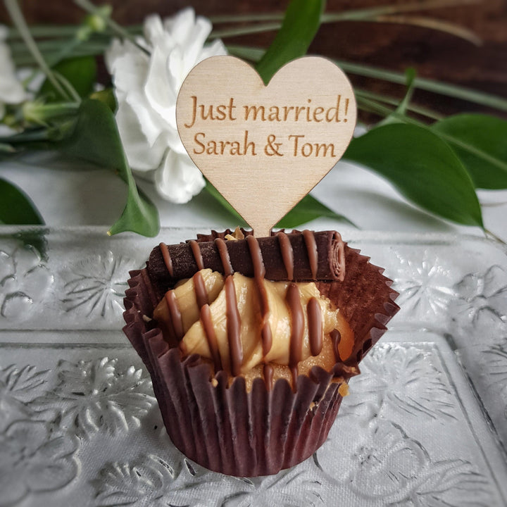 Personalised Cupcake Toppers: Rustic Wooden Party Decoration - Heart