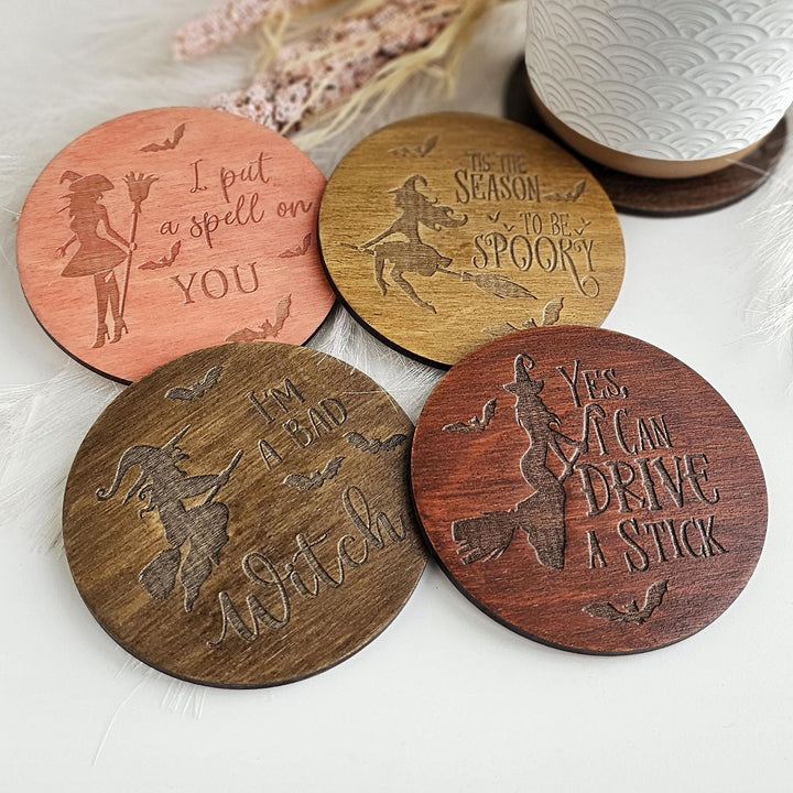 Witchy Halloween Coasters - Wooden Spooky Table Decor - Handmade Housewarming Gift Idea - I put a spell on you