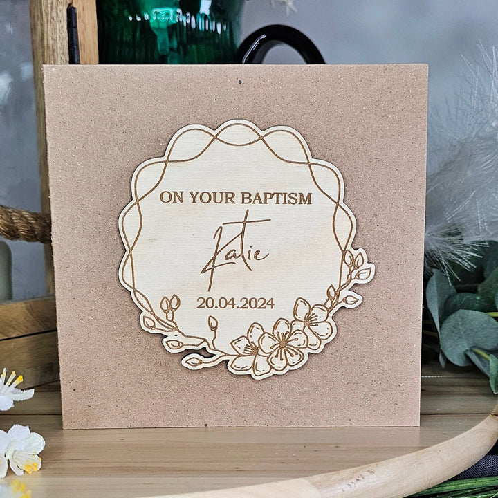 Personalised Baptism Card - Christening wooden gift