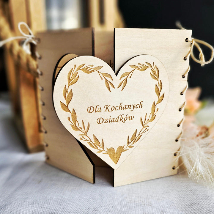 Personalised Rustic Wooden Folding Card Keepsake for Polish Grandmother's Day - Kartka Prezent na Dzien Babci i Dziadka