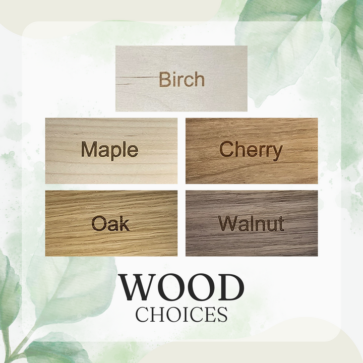 wood choices for maple, cherry, cherry, oak, walnut, birch, cherry