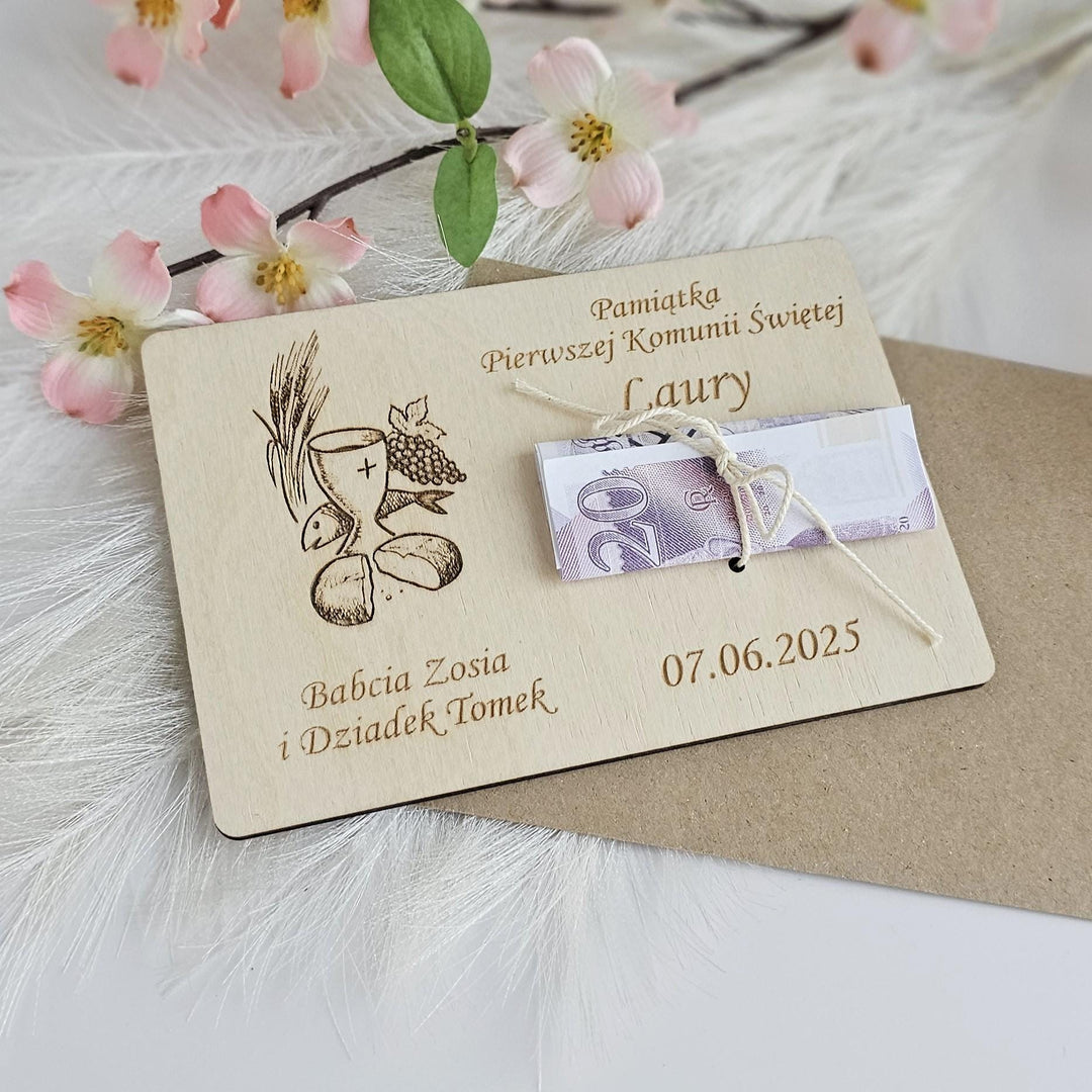 Personalised First Communion Wooden Money Card Keepsake Gift - Chalice