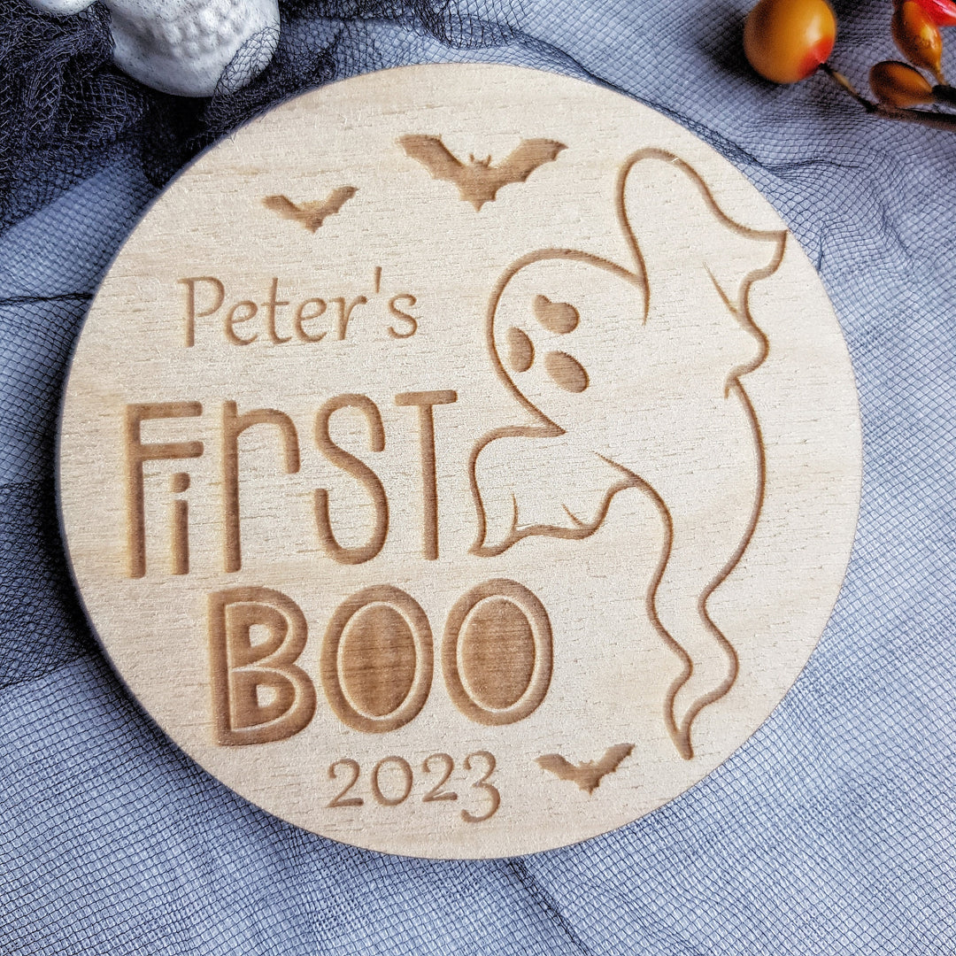 Personalised Wooden First Halloween Disc - Cute Photo Prop for Babys First BOO