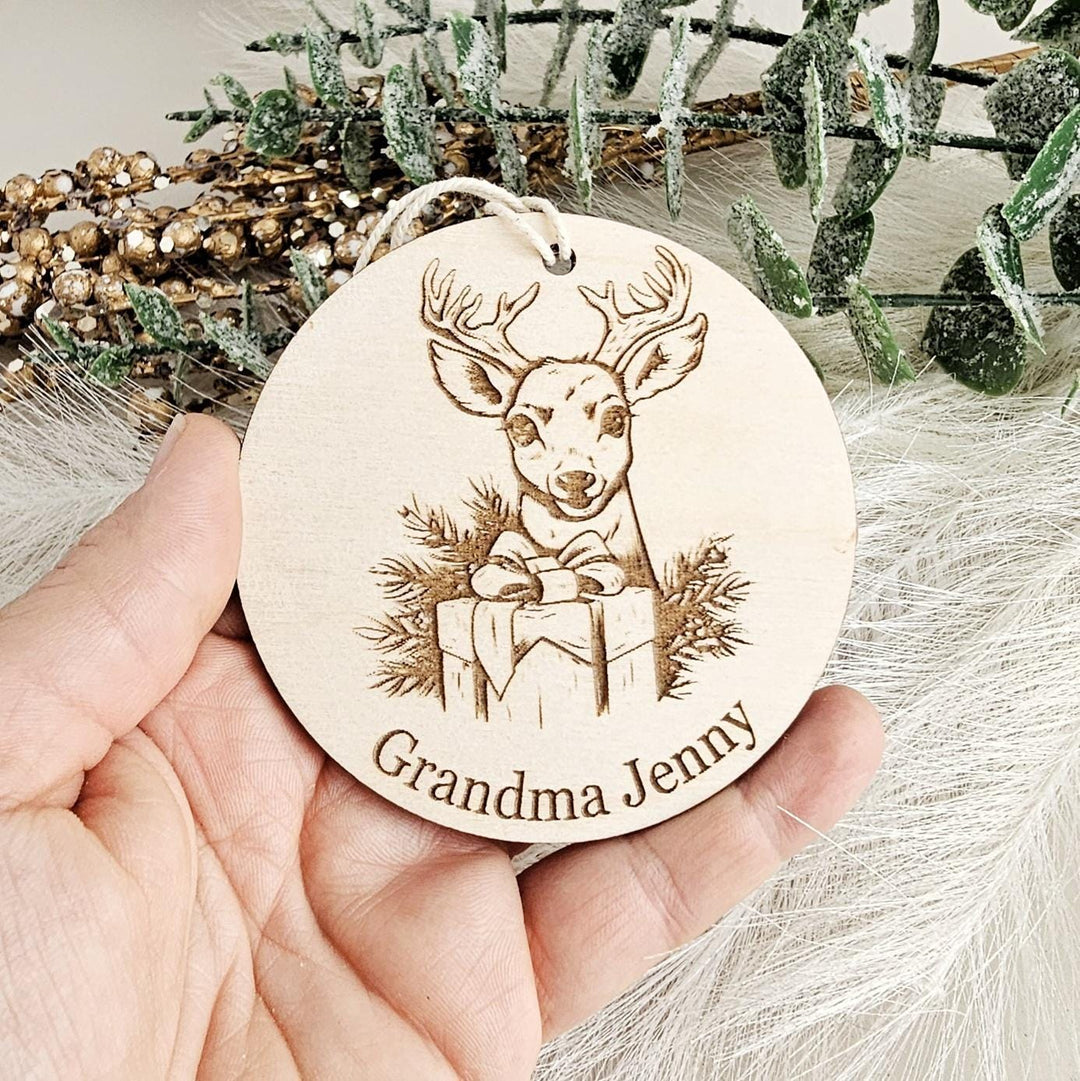 Personalised Wooden Deer Christmas Ornament - Festive Keepsake Decoration