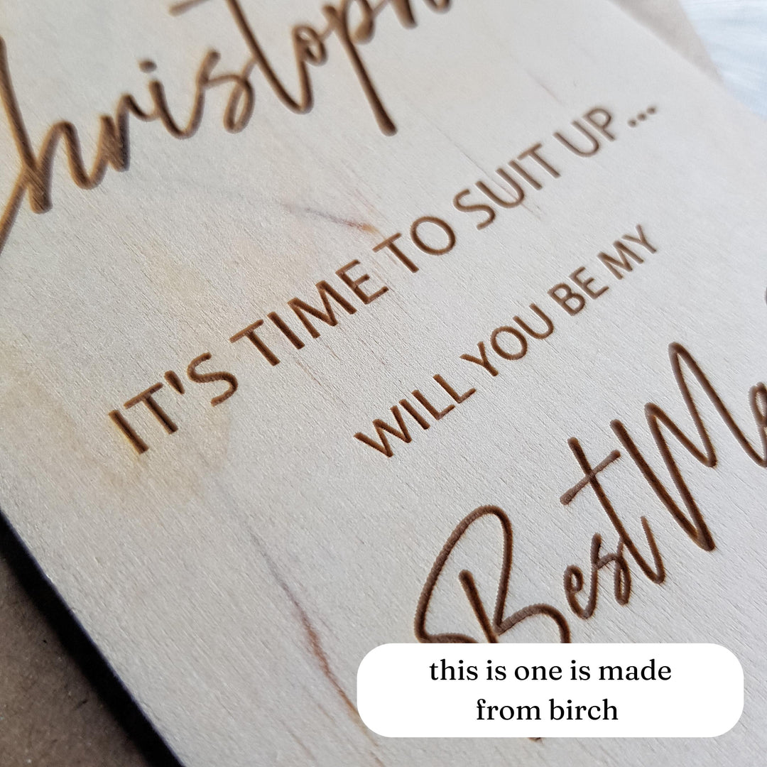 Best Man Wooden Card - It's time to suit up, kilt up - Personalised Wedding Proposal Keepsake - Will you be my Usher