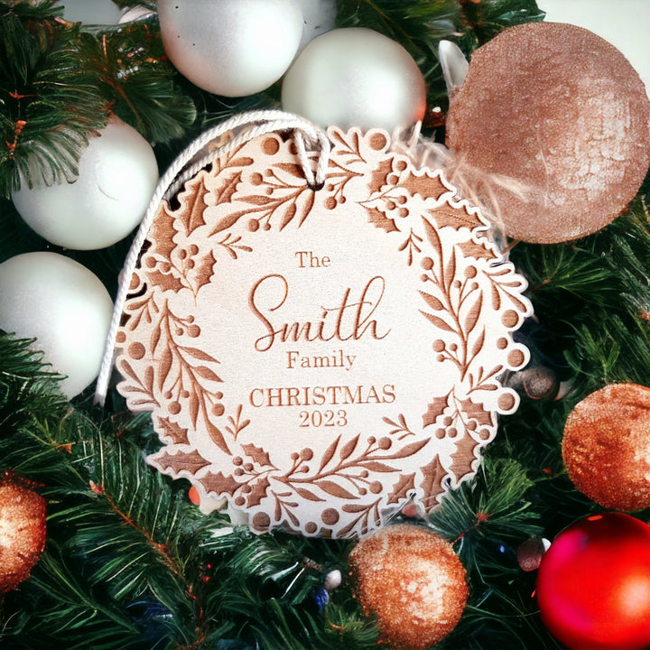 Personalised Wooden Christmas Bauble - Family Decoration for New Home Engagement or First Marriage