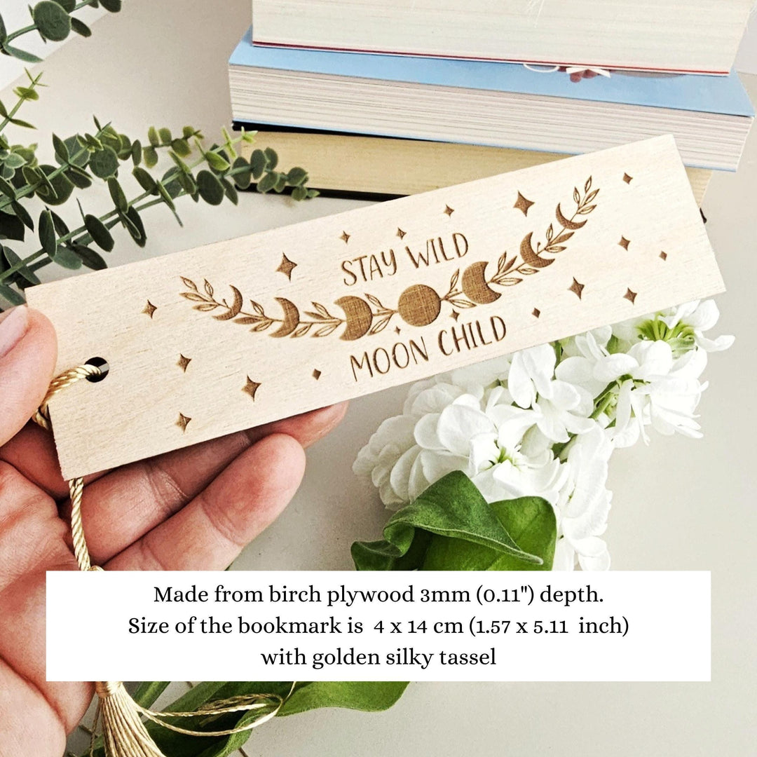 Bookmark Stay Wild Moon Child - Personalised Engraved Book Lovers Gift - A Mistical Wooden Present for Readers