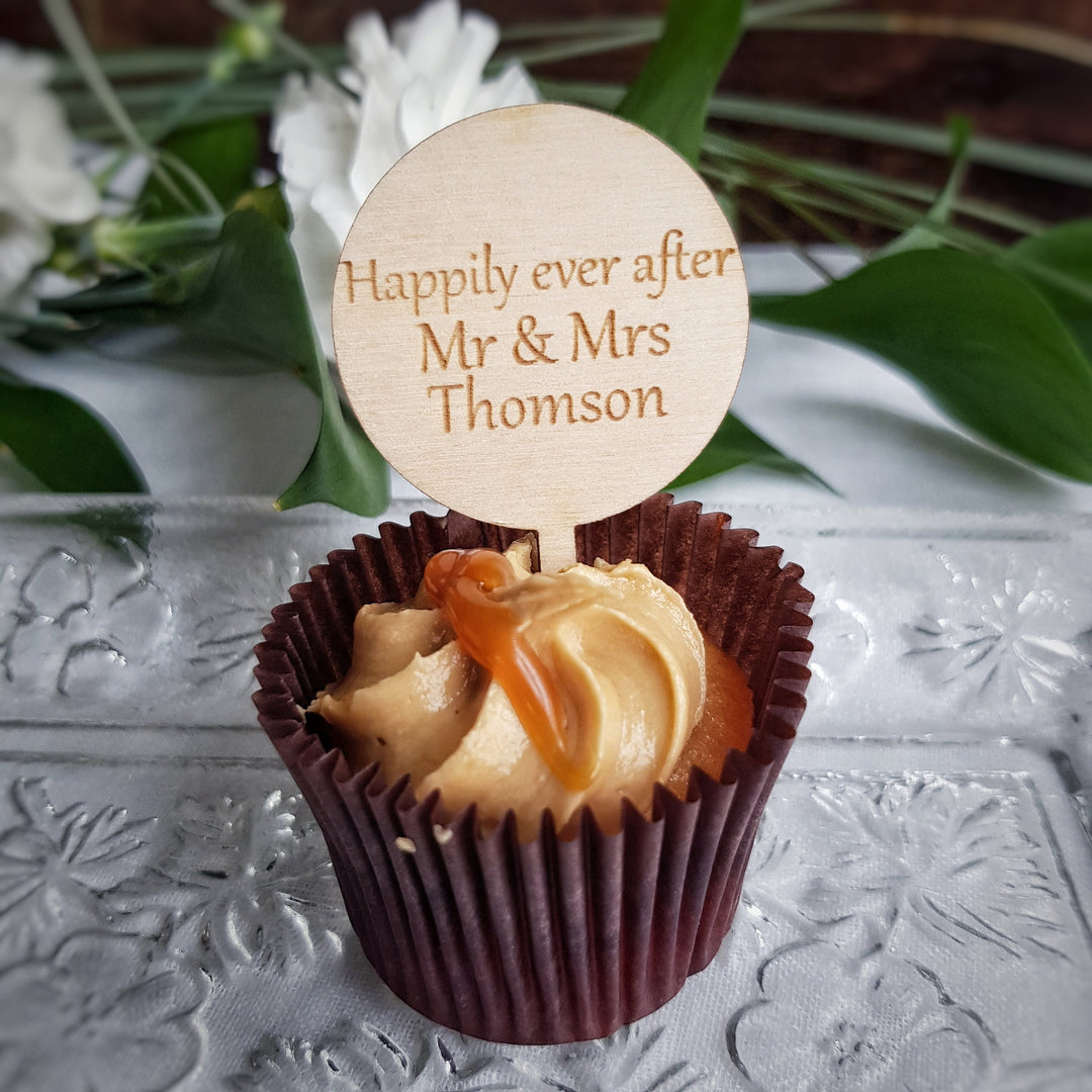 Personalised Cupcake Toppers: Rustic Wooden Party Decoration - Round