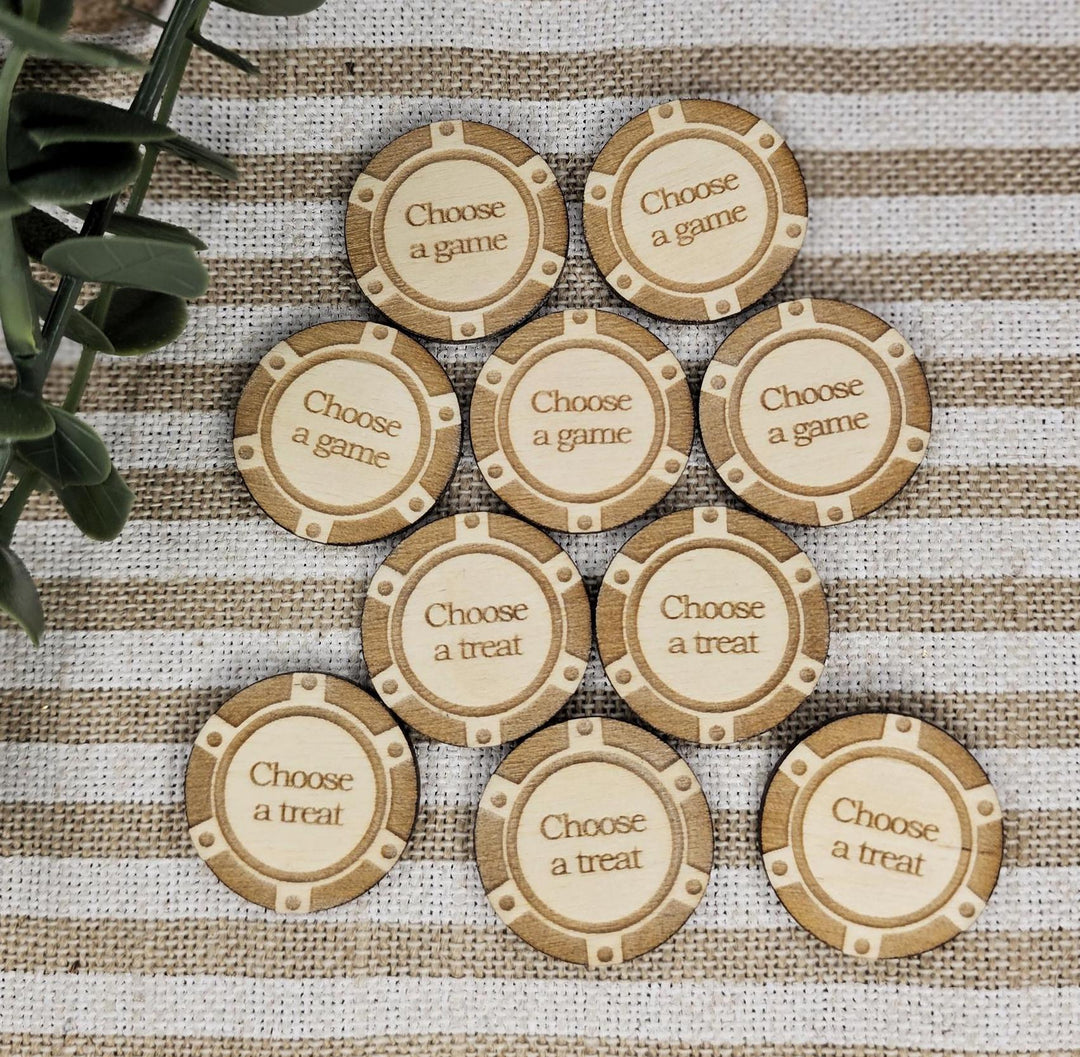 Casino chip tokens | round wooden Discs 30/40mm | set of 10