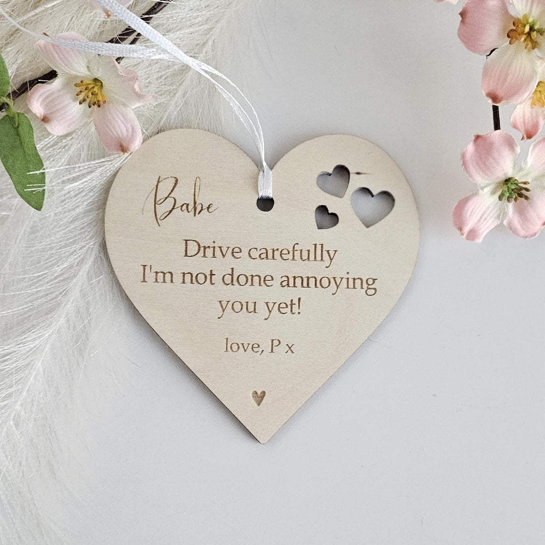 Personalised Wooden Car Mirror Pendant - Funny Valentines Day Gift for Driving Partner