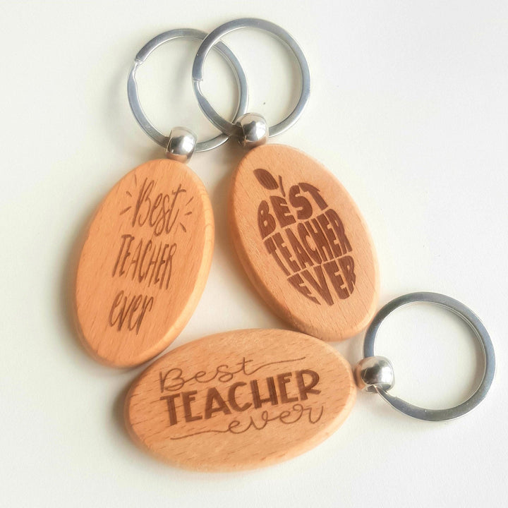 Personalized Wooden Keyring for Teachers - Best Teacher Ever with Custom Message - Perfect End of Term Gift