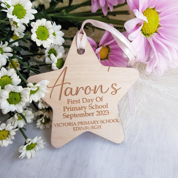 Personalised First Day of School Keepsake - Engraved Wooden Gift Tag Ornament