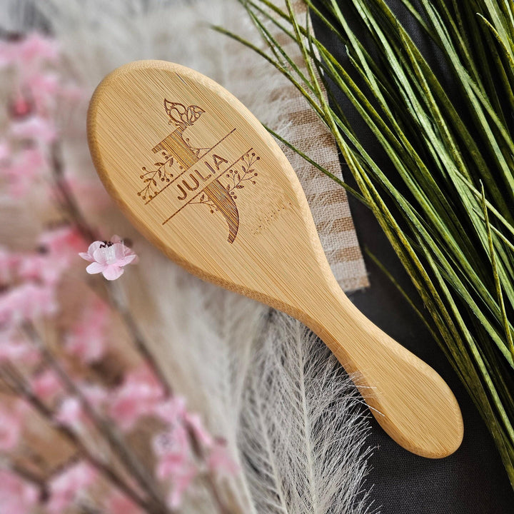 Personalised Wooden Hairbrush - Butterfly Monogram Gift for Dancer Mom or Daughter