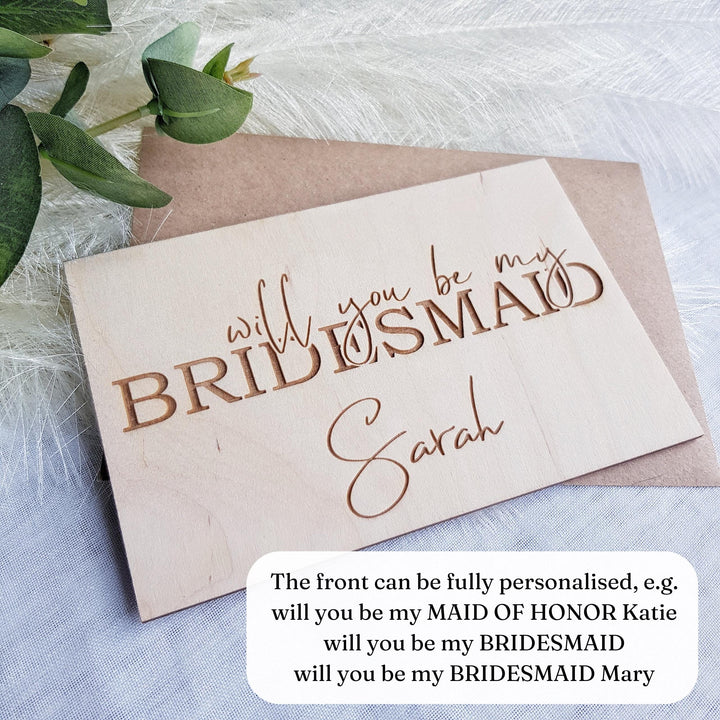 Bridesmaid Proposal Card Will You Be My Maid of Honour Gift, Personalised Wooden Rustic Keepsake for Flower Girl