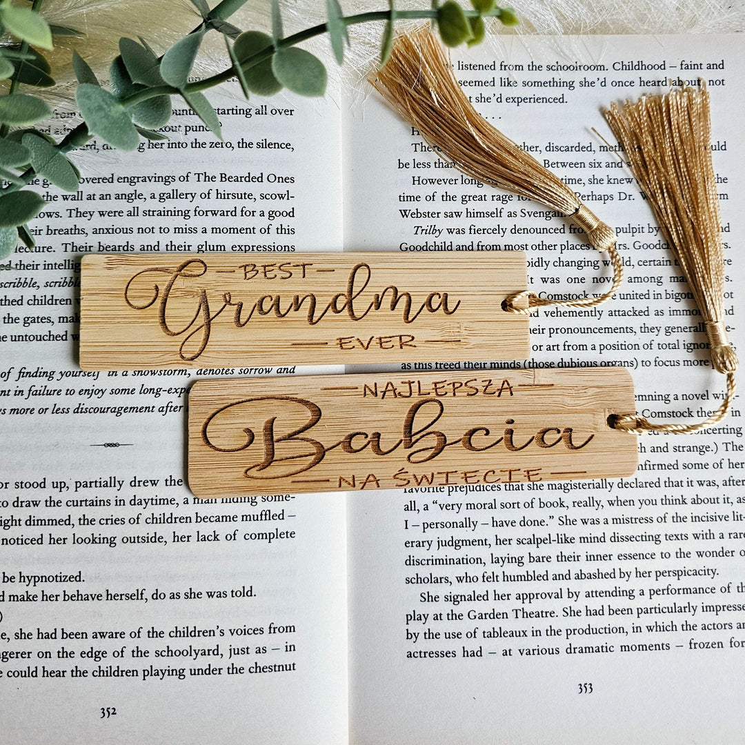 Bamboo bookmark with a silky tassel, with personalised option, size 3cm x 12cm/25cm, Dzien babci, Grandmother gift, Mothers Day